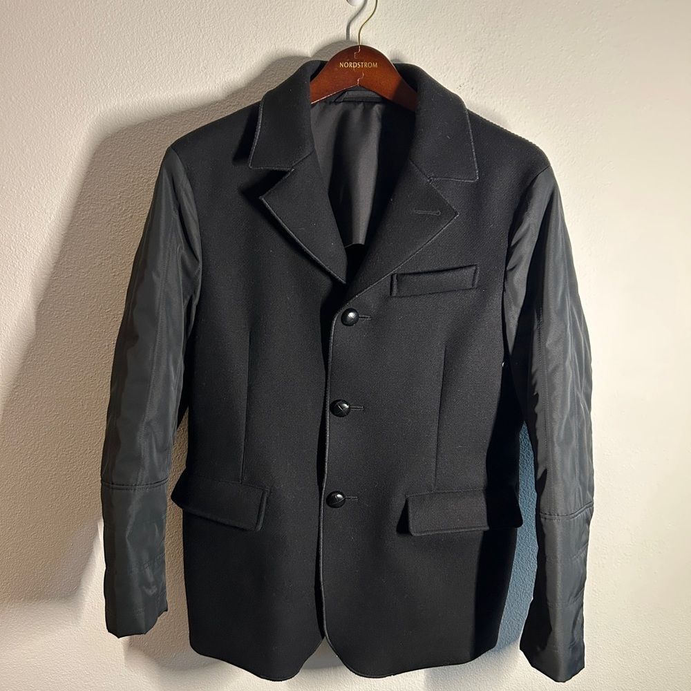 Z Zegna Black Charcoal Mixed Media Blazer Coat Size S